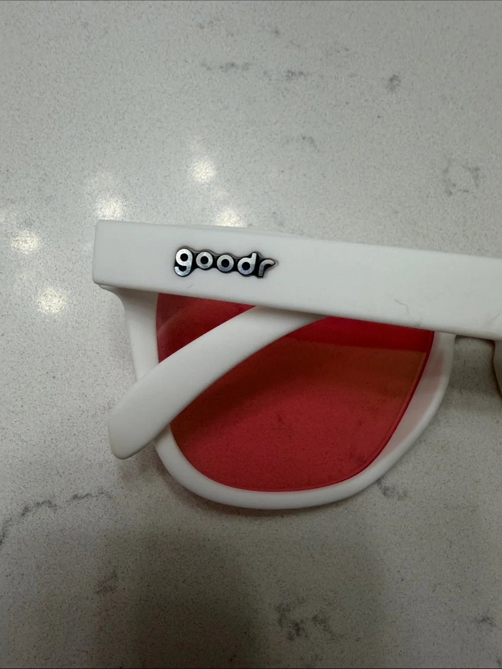 Goodr White Frame Sunglasses with Pink Mirrored Lenses